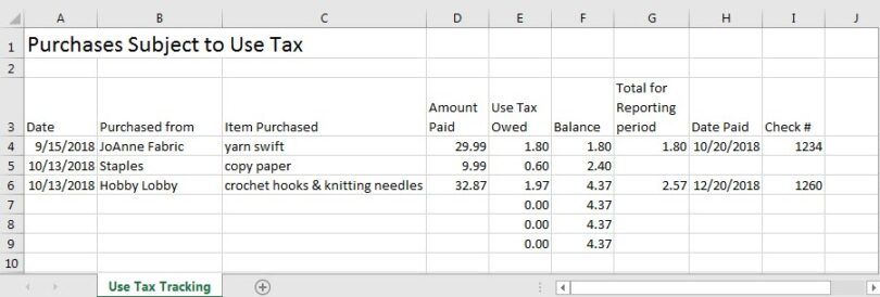 Create a spreadsheet to track use tax
