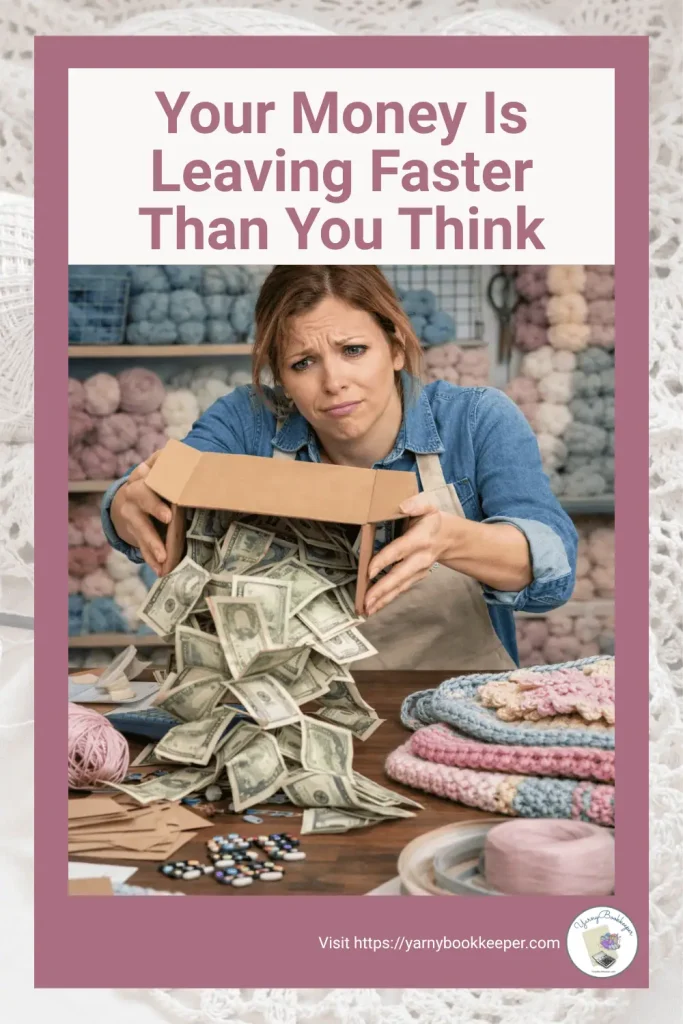 Handmade business owner frustrated by a pile of money and realizing income is gone before paying themselves