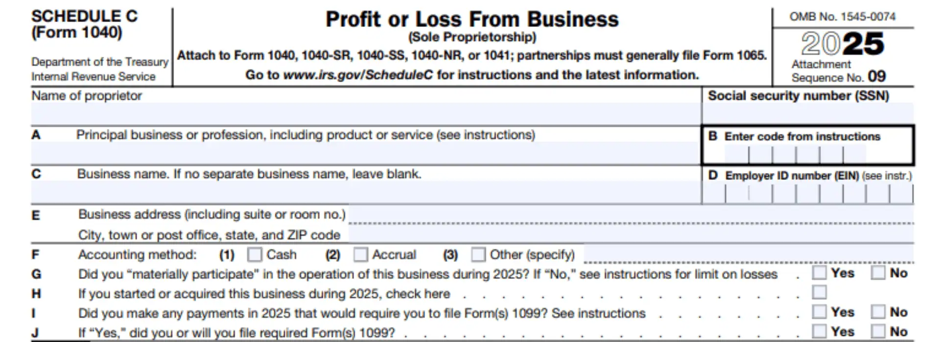 2025 Schedule C-Top of form