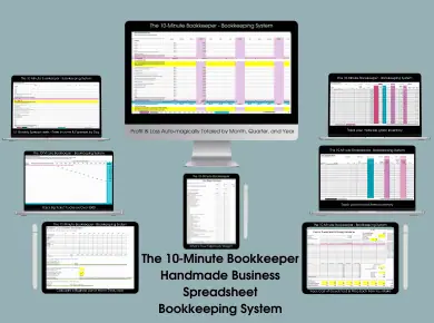an image of the spreadsheets included in the 10-Minute Bookkeeper Handmade Business Spreadsheet Bookkeeping System