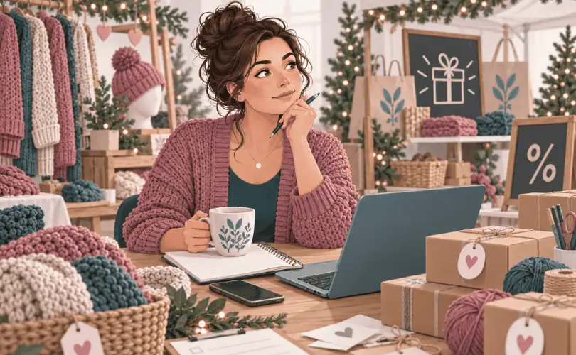 Handmade business owner planning during a busy holiday and market season